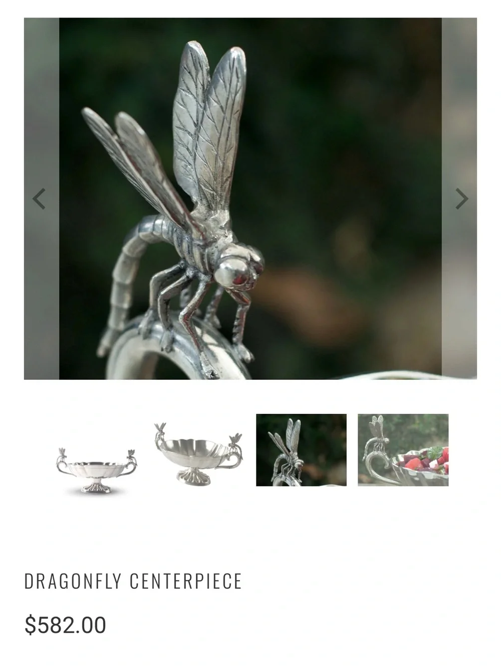 Pewter Dragonfly Silver Centerpiece Bowl